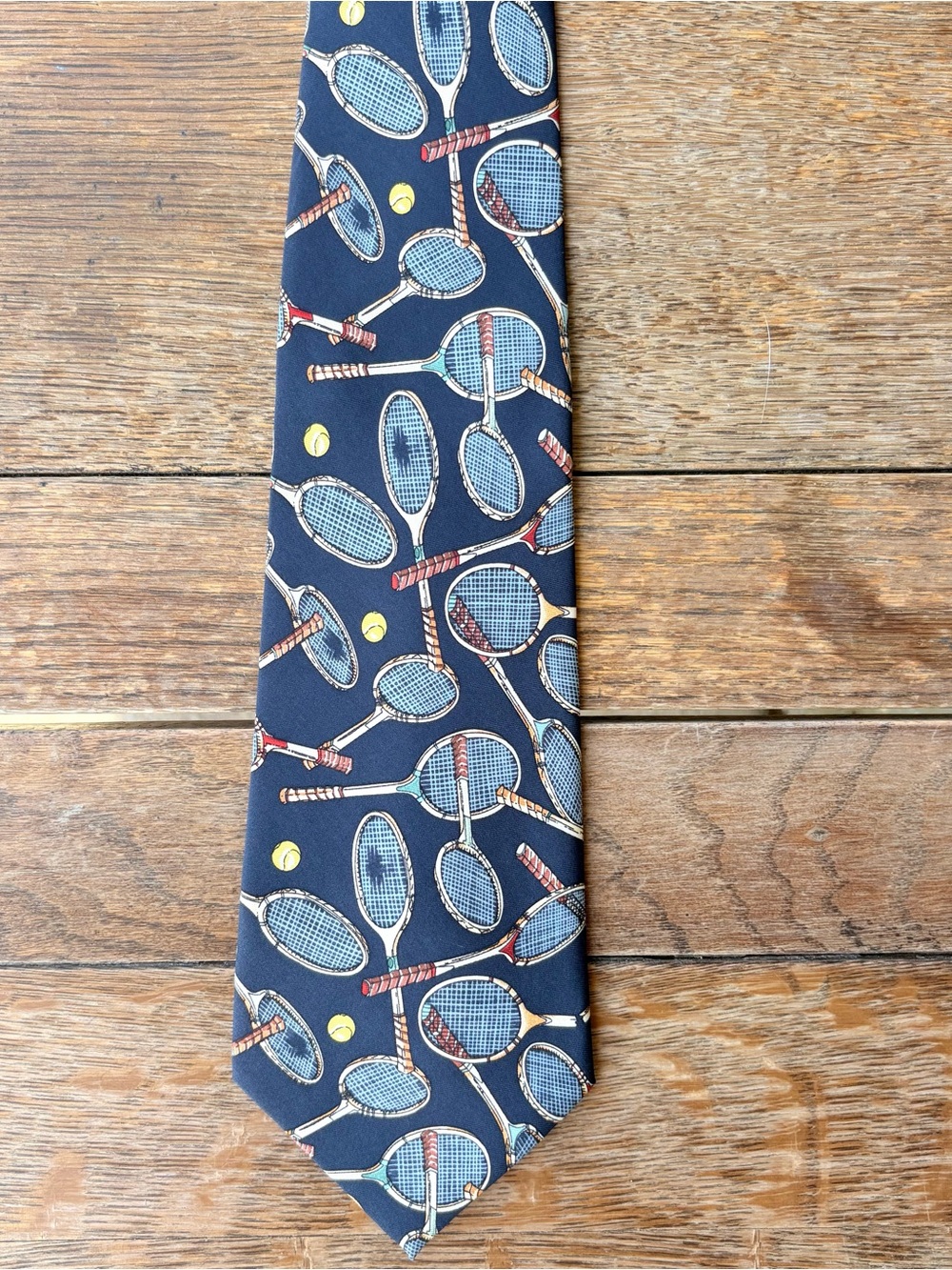 Nicole Miller Navy Tennis Racket Pattern Silk Tie